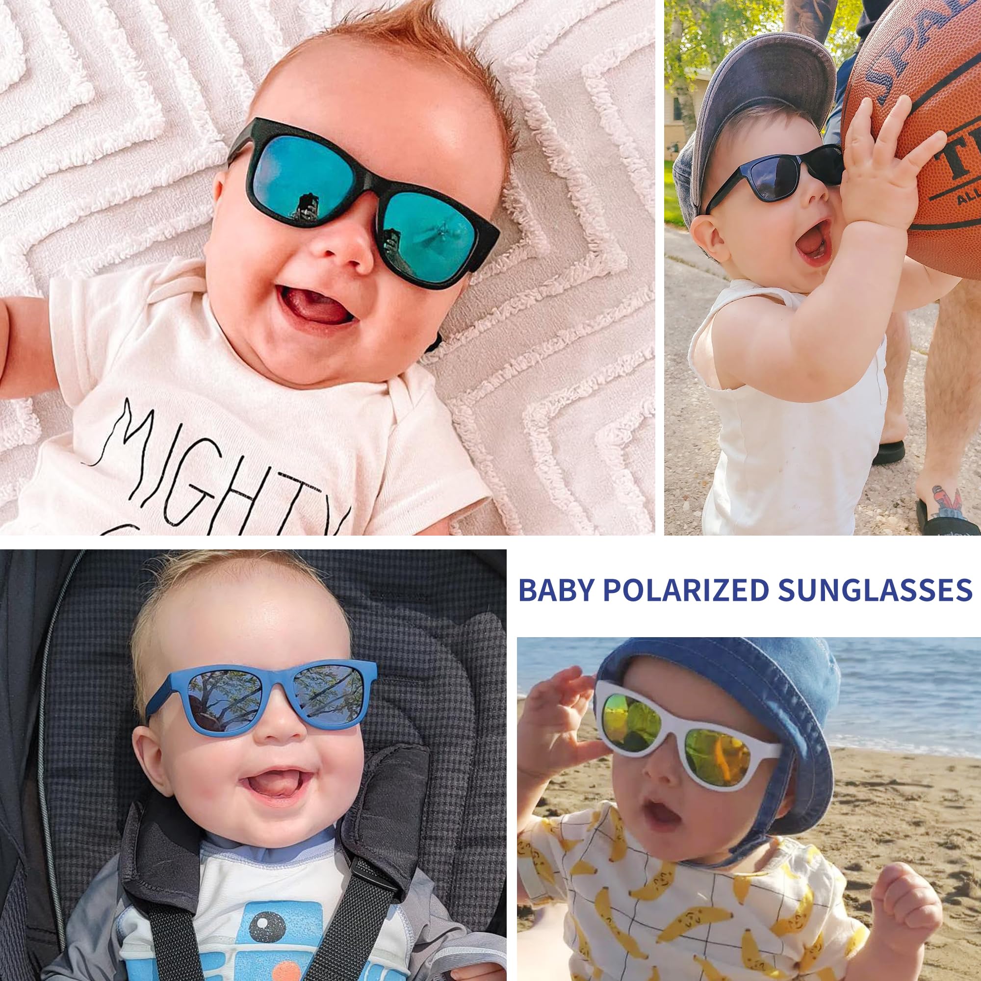 Hycredi Flexible Bendable Baby Polarized Sunglasses with Strap for Newborn Infant Boys Girls Age 0-18 Months- Jelly White/Pink Mirror+Light Pink/Pink Mirror
