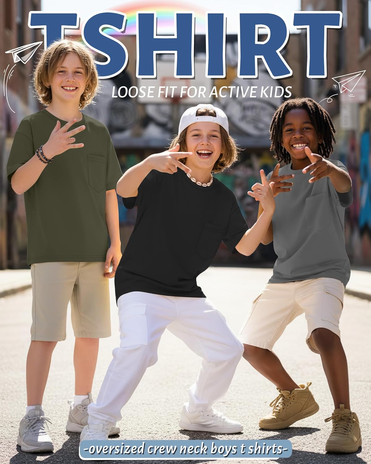 3 Pack Boys T Shirts Kids Oversized Shirts Short Sleeve Crewneck Tees Loose Fit Casual Summer Basic Tops 5-14 Years