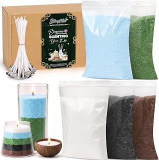 Blingfun 5 Color DIY Sand Wax Candle Making Kit – Refillable Pearled Wax with Candle Wicks, Scented Candle Supplies for Halloween, Christmas, Wedding, Home Decor (Sand Candle Craft Kit)