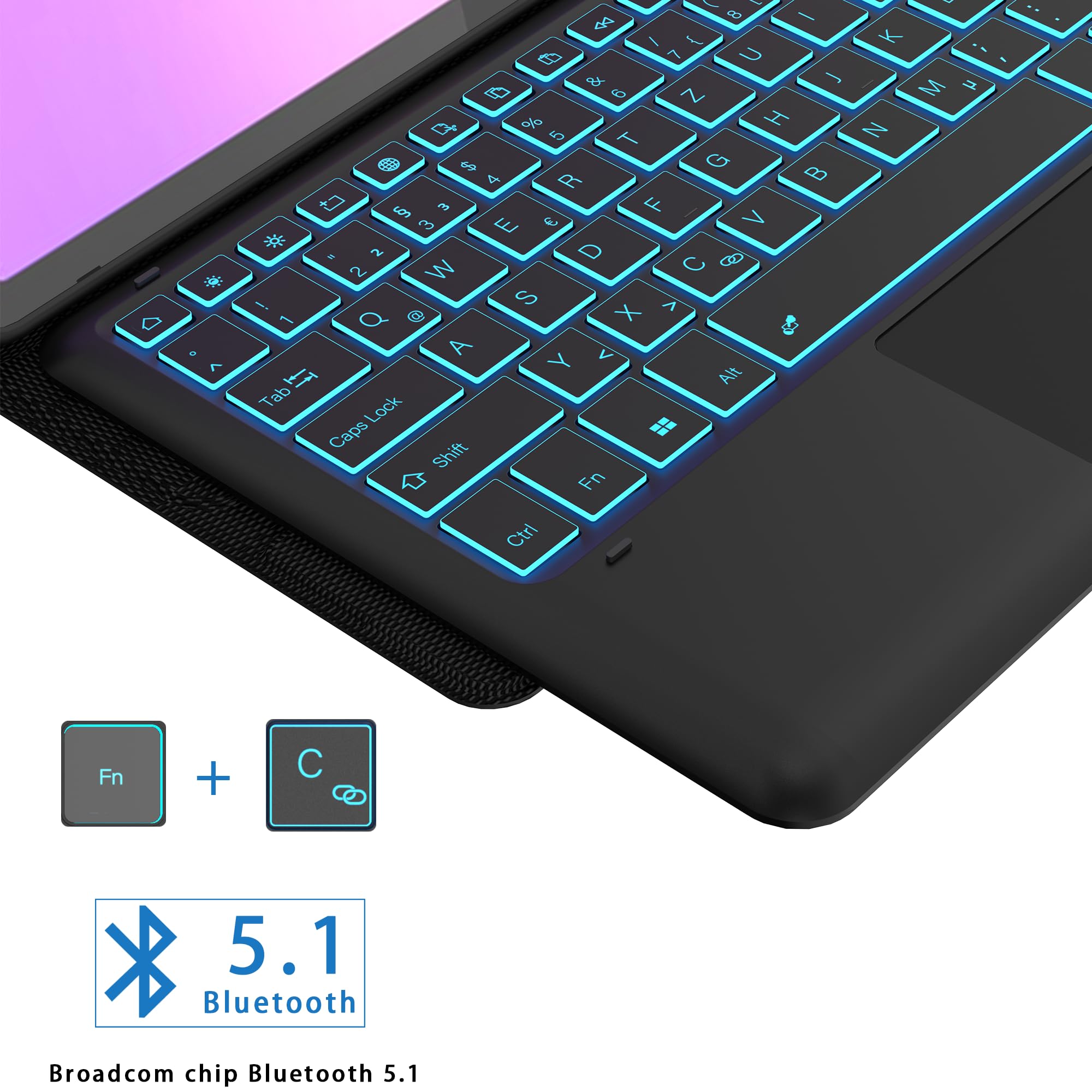 Für Lenovo Idea Tab Pro Tablet 12.7" Hülle mit Tastatur - 7 Farben Beleuchtung Abnehmbare Trackpad Cover - Beleuchtete Deutsches QWERTZ Layout Tastatur mit Stifthalter für Lenovo Idea Tab Pro 2025