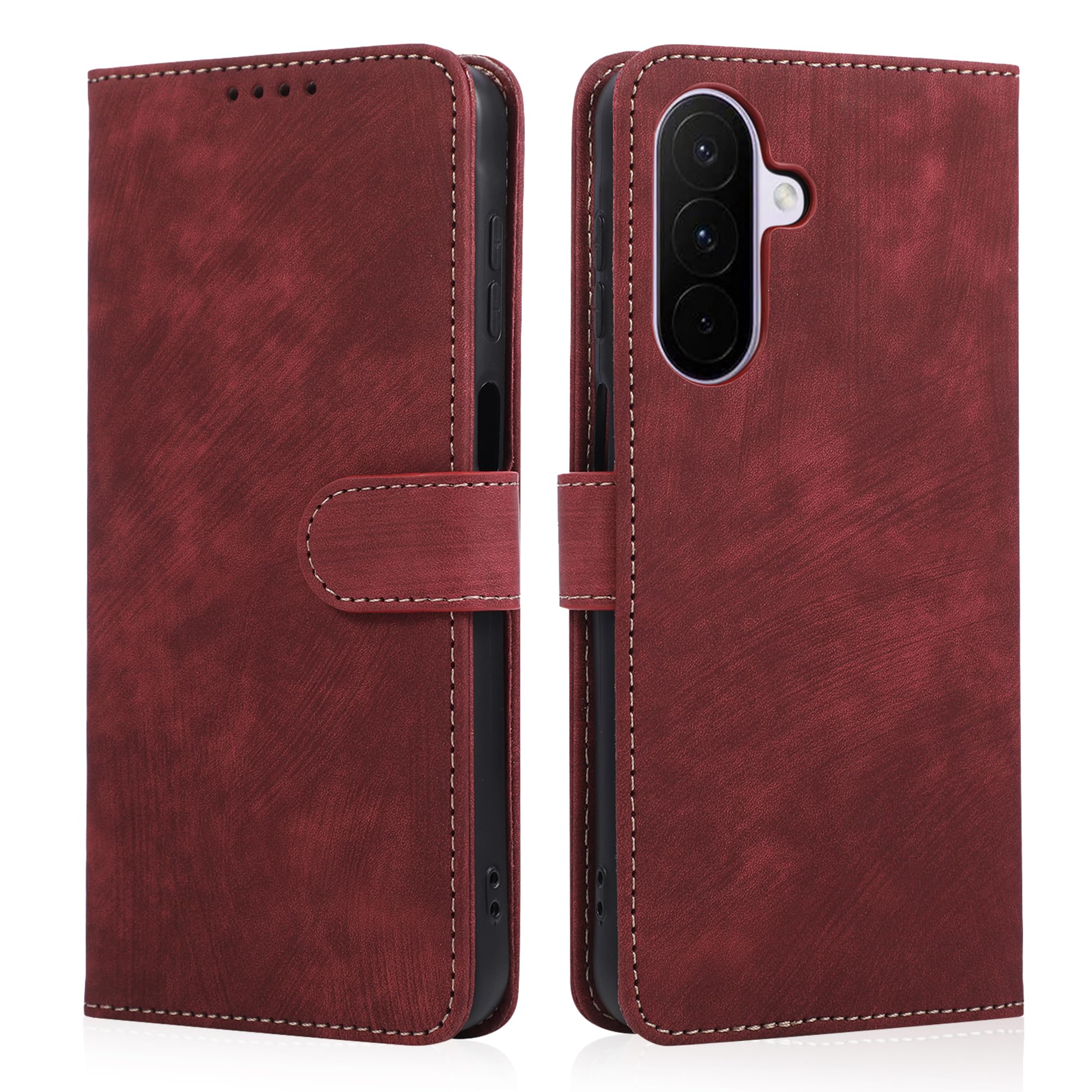 Etui ze skóry PU na Samsung Galaxy A27 5G (6,7"), etui na telefon z przegródką na karty, funkcją podpórki i zamknięciem magnetycznym - czerwone