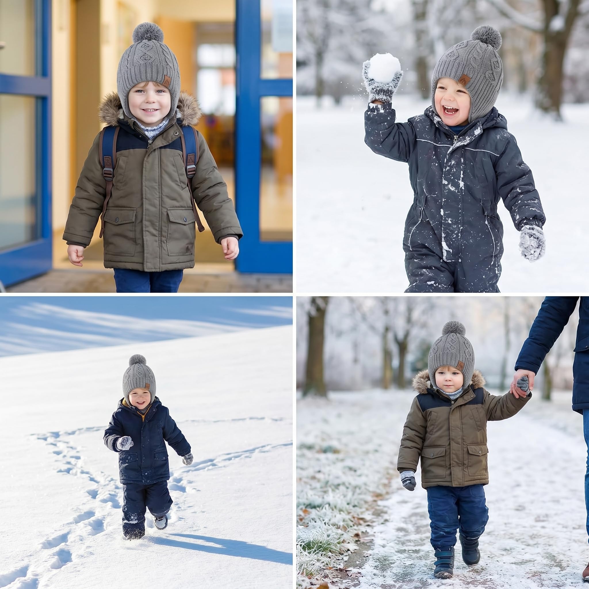 Moon Kitty Gorros de punto para bebés, niños y niñas, de forro polar, para esquí, invierno, con solapa cálida para las orejas