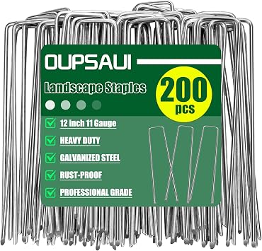 12 Inch Galvanized Landscape Staples Stakes, 25/50/100/200pcs Garden Metal Stakes for Weed Barrier Fabric, Fence Stakes, Tent Stakes, Christmas Decorations 200pcs