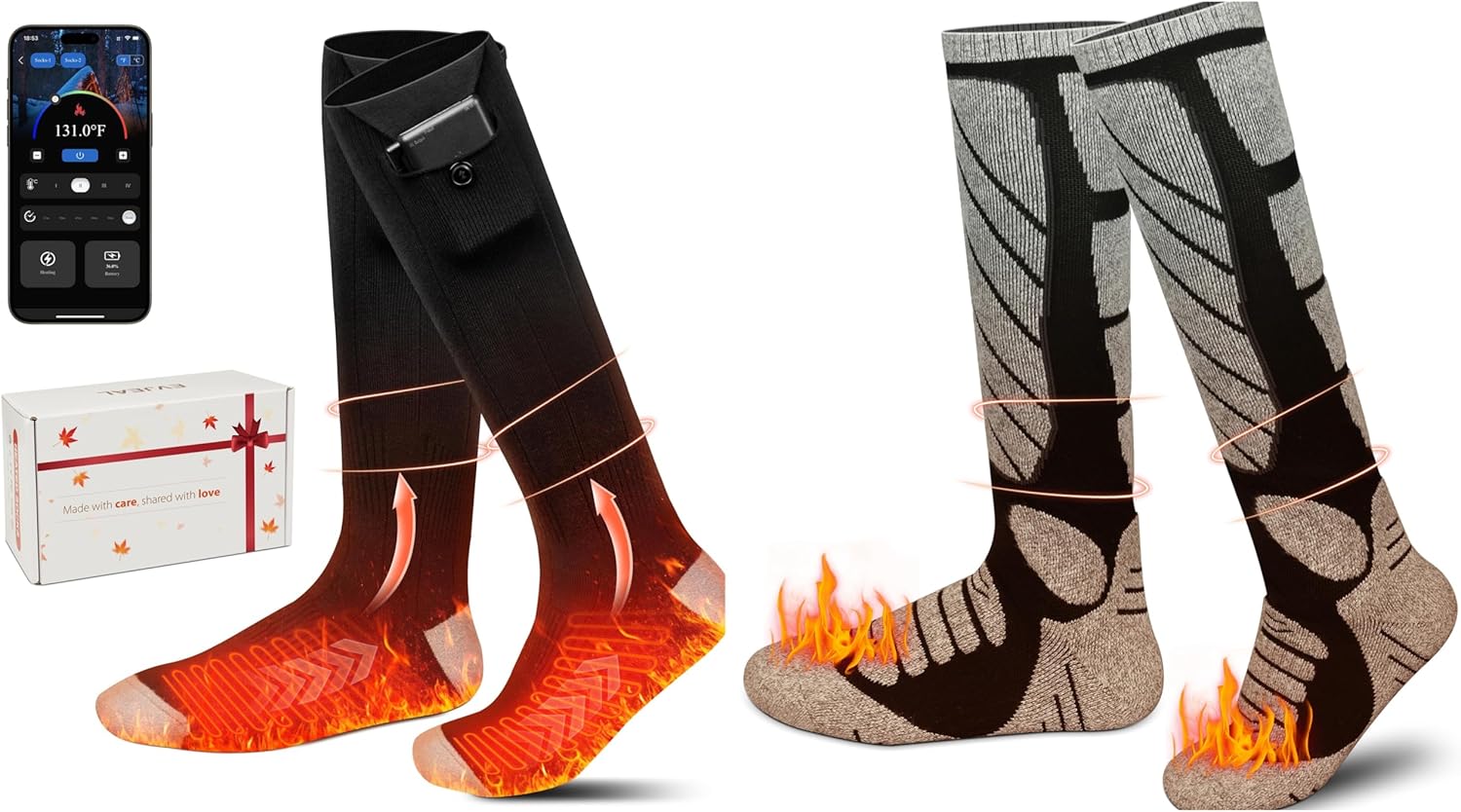 Heated Socks with App Control + Thermal Knee-High Winter Socks, Fast Heating & Constant Warmth, Winter Hiking & Hunting Gear for Men & Women