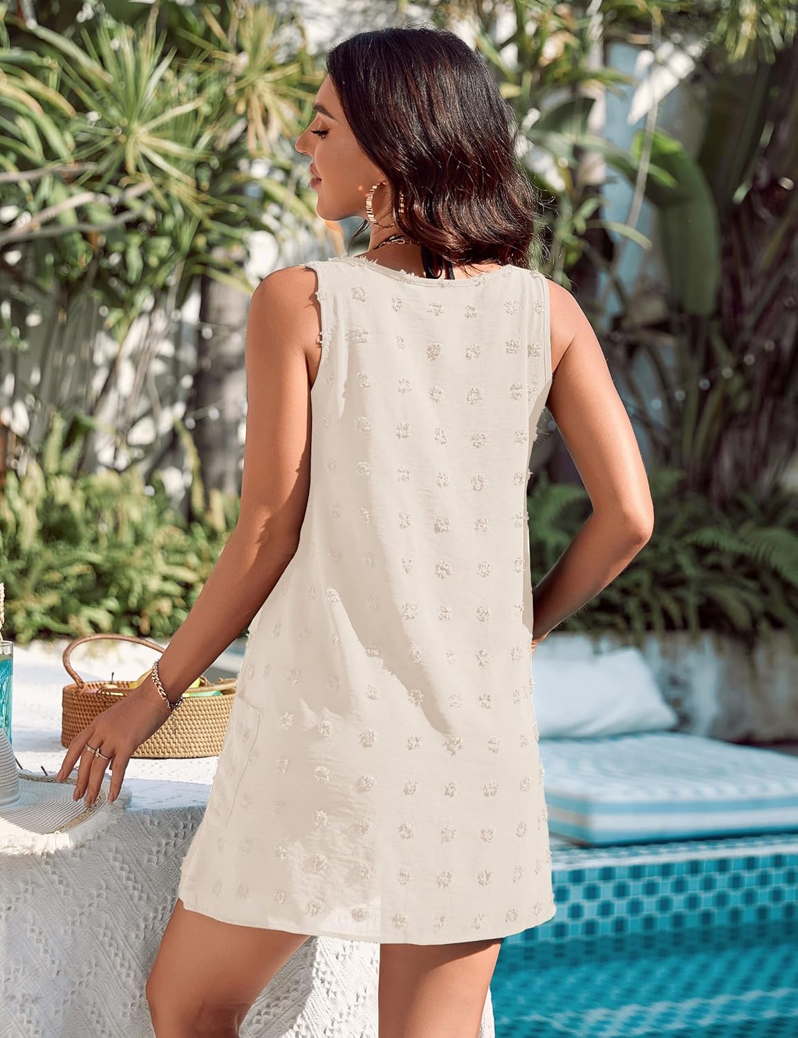 Blooming Jelly Womens Casual Sun Summer Dresses Swiss Polka Dot Beach Cover Up V Neck Tank Dress with Pockets - Image 3