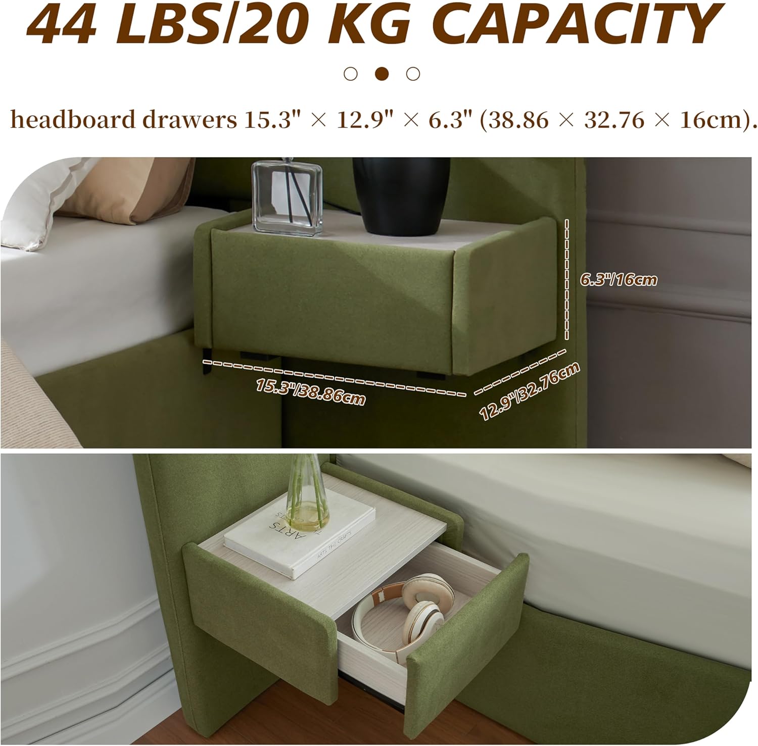 King Size Upholstered Platform Bed Frame with Lift-Up Storage, Velvet Headboard & Built-in Nightstands, No Box Spring Needed, Green