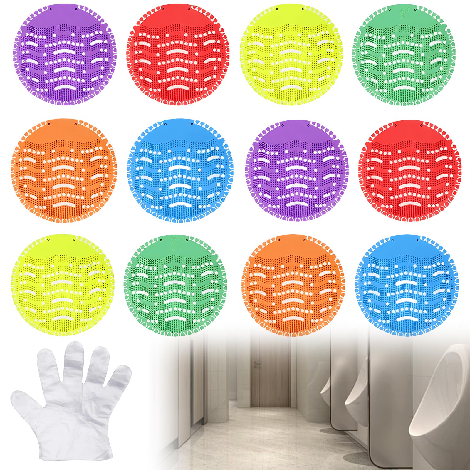Lot de 12 tamis pour urinoir - 6 couleurs - Avec parfum - Effet fraîcheur pendant 30 jours - Pierres urinoirs Pissoir Premium - Filtre universel pour urinoir avec protection anti-éclaboussures