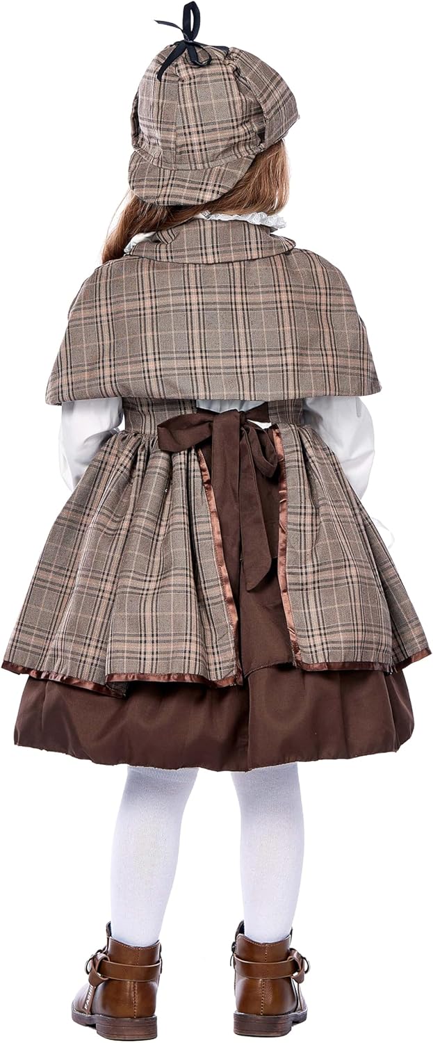 Girls Detective Costume Kids Famous Detective Outfit, Girls Cute Victorian Detective Costume for Halloween Dress Up