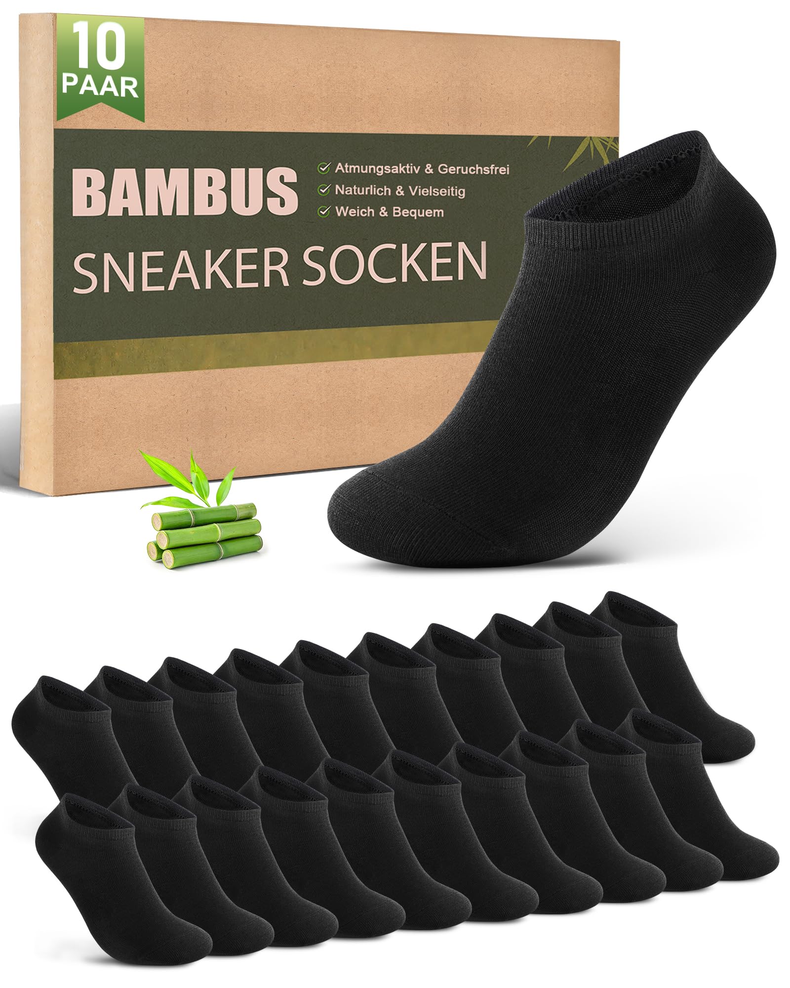 Effeet Bambus Sneaker Socken Herren Damen 10/20 Paar – Atmungsaktive Anti-Geruch Kurze Socken, Antibakterielle Sommer Sneakersocken Sportsocken Halbsocken Bambussocken