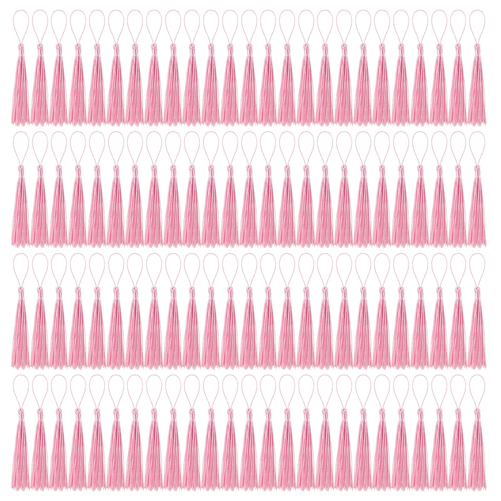 BOUBONI 100 Pcs Bookmark Tassels Bulk Pink Soft Craft Silky Handmade Mini Tassels for Jewelry Making with Loops for DIY Craft Accessory Dress Decoration
