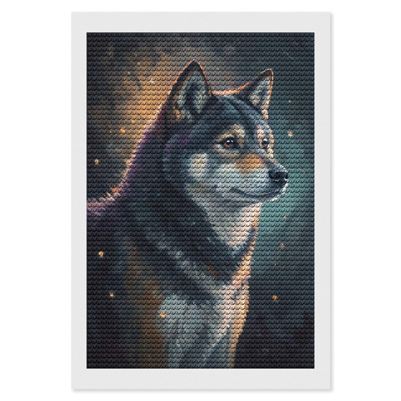 Junmoney Wolf Portrait with Golden Light Diamond Painting Set 8"x12", Holiday Gift Idea, for Creative Relaxation, Fun Craft Experience, Vintage Style Decor