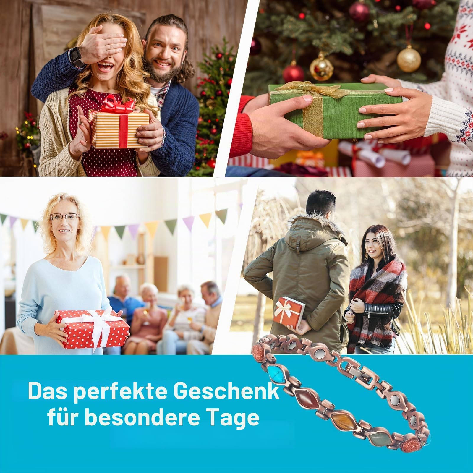 EnerCoppeX Damen-Kupferarmband, reines Kupfer, verstellbare Farbe, Türkis-Armband, 3500 Gauß-Magnet, modischer Türkis-Magnetschmuck, Kupfer