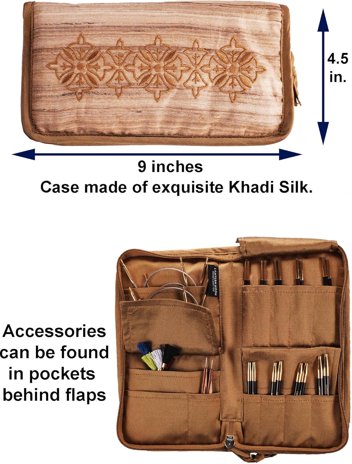 Lantern Moon Ancestry 4-Inch 9-Pair Interchangeable Circular Knitting Needle Set Handcrafted Ebony US 2.5, 3, 4, 5, 6, 7, 8, 9, 10, Silk Case, 2 Cords, 4 End Caps, with Project Bag