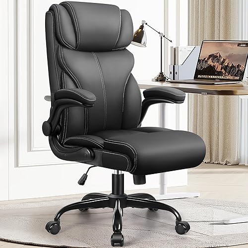 Silla de oficina, ergonómicas grandes y altas sillas de escritorio para computadora, silla ejecutiva de cuero transpirable con reposabrazos