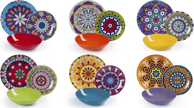 Excelsa Mandala ETNO 18-Piece Dinner Set in Porcelain, Multicoloured