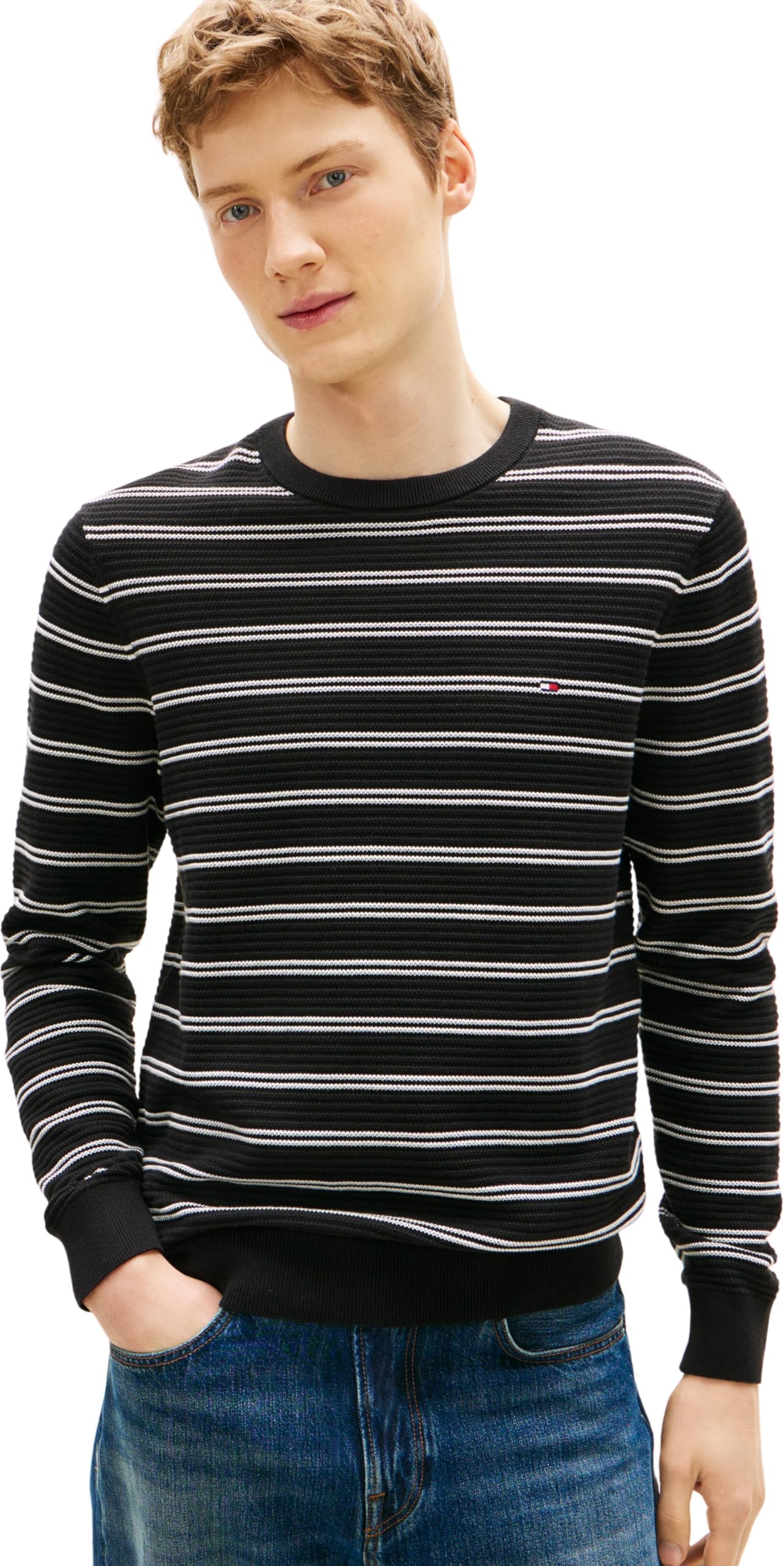 Tommy Hilfiger Men Seasonal Structure CNECK MW0MW41643 Pullover Sweater, Black, M