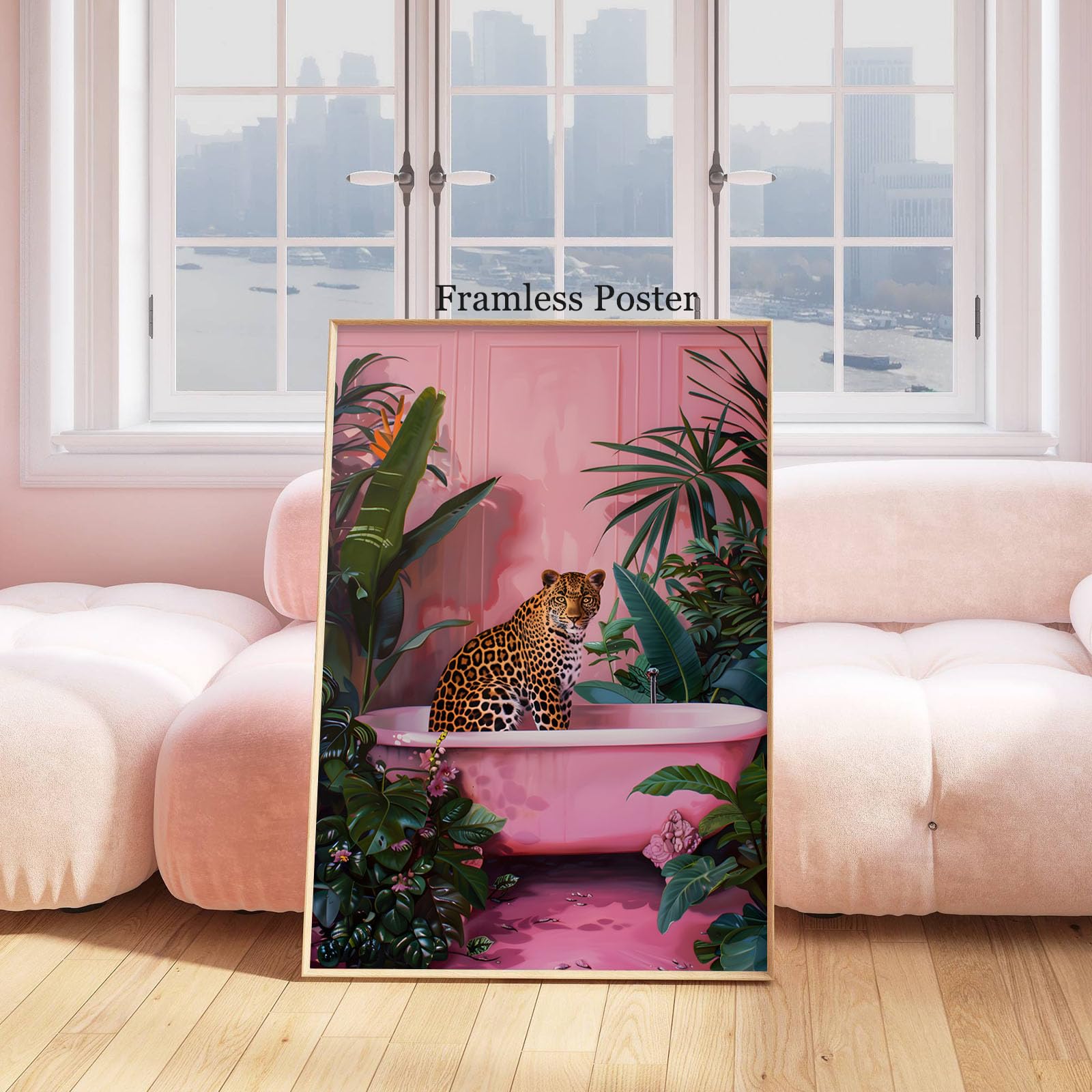 Pink Leopard Canvas Wall Art Leopard Bathtub Wall Art Tropical