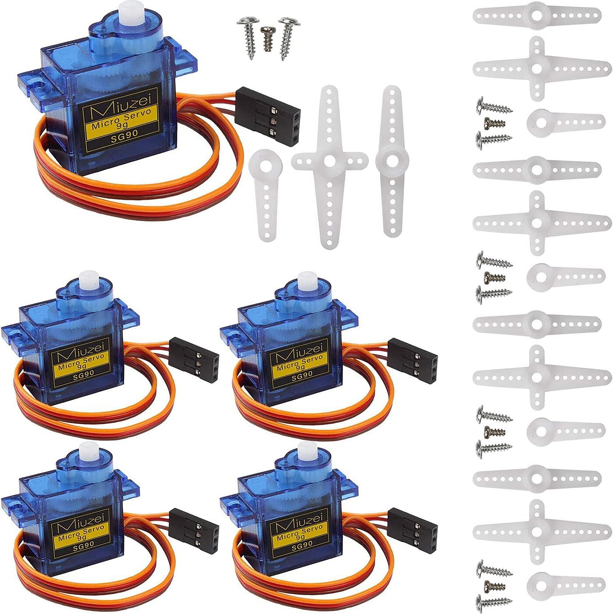 Sg90 9g Micro Servo Motor, Miuzei Mini Small Servos Motor Kit Metal Gear for Arduino RC Car Airplane Robot (5)