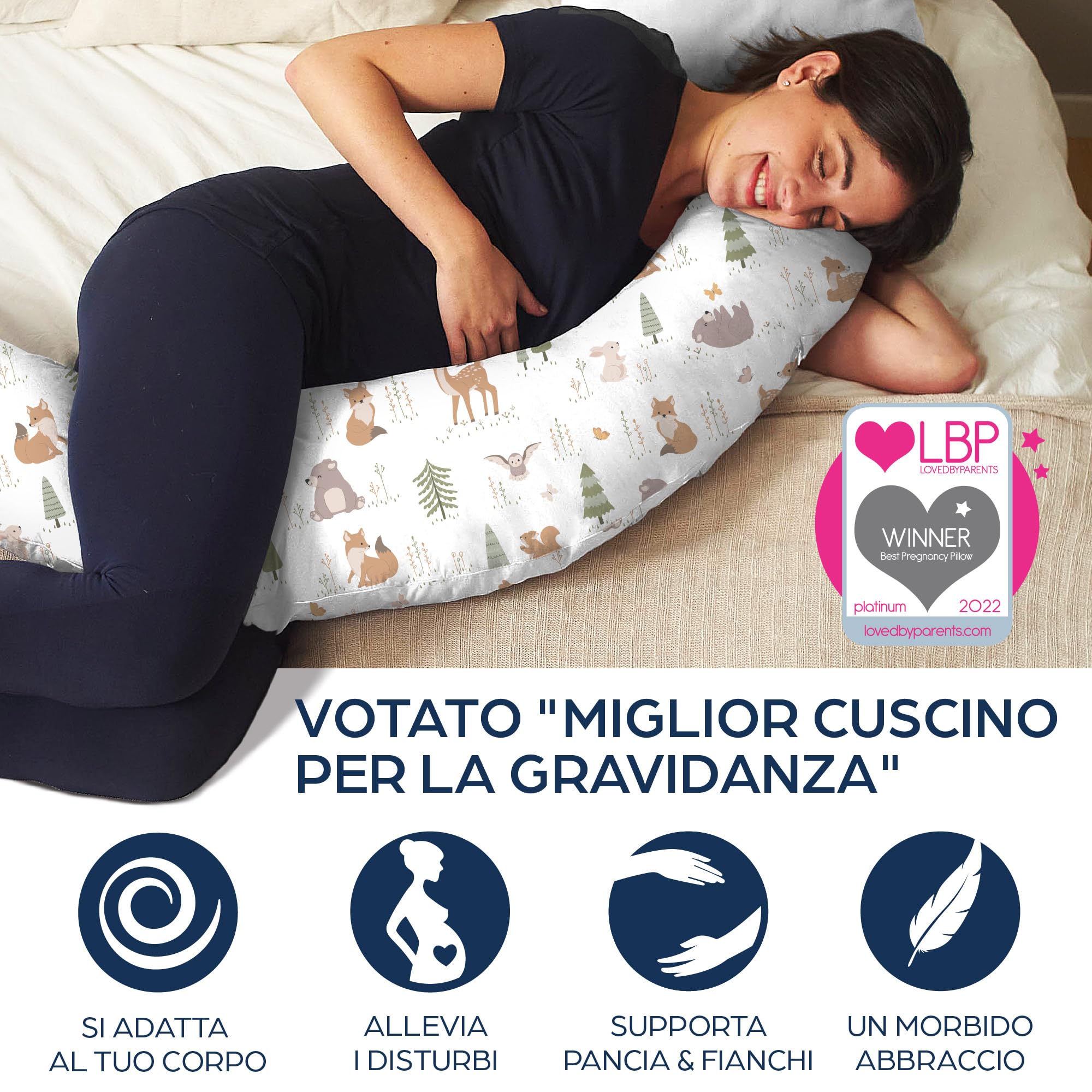 Niimo Cuscino Allattamento e Gravidanza XXL - Cuscino Gravidanza per Dormire con Federa 100% Cotone, Vincitore Del Doppio Platino Nel 2022, Ciambella Allattamento Neonato, Cuscino per Gravidanza
