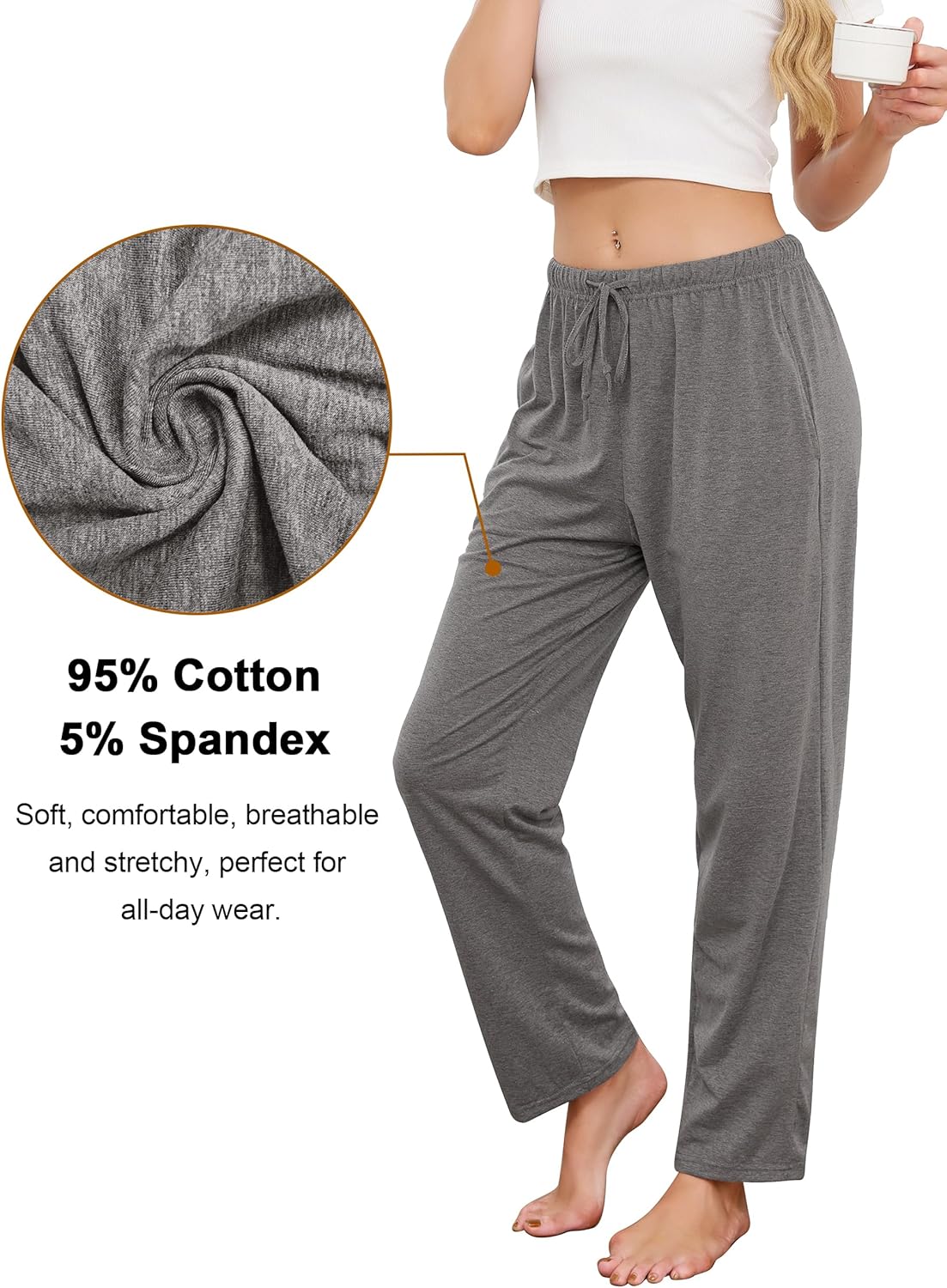 Vlazom Women's Pajama Pants Long Sleep Bottoms Elastic Waistband Lounge Pants for Sleep and Lounging S-XXL - Image 3