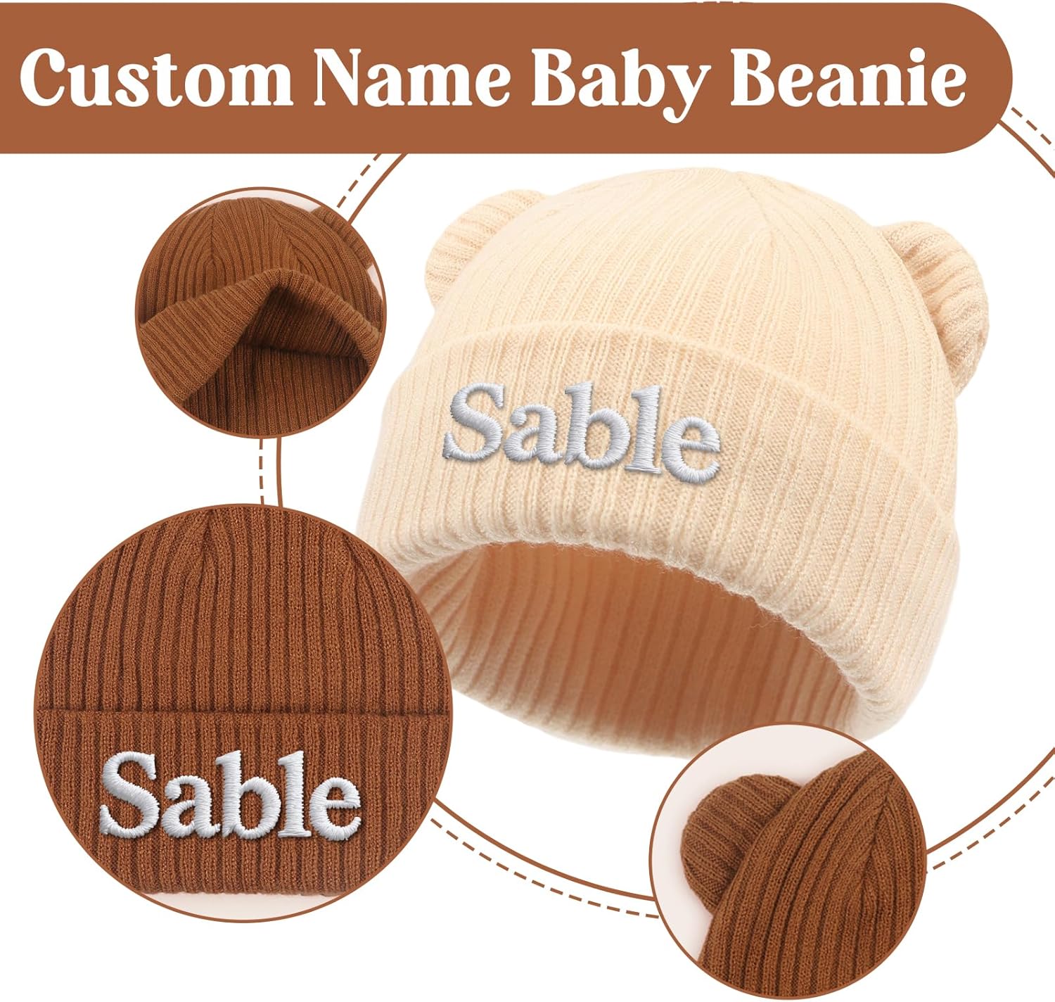 Personalized Baby Hat for Boys Girls Custom Name Newborn Beanies 0-12 Months Knit Winter Hats Preemie Infant Gifts - Image 5