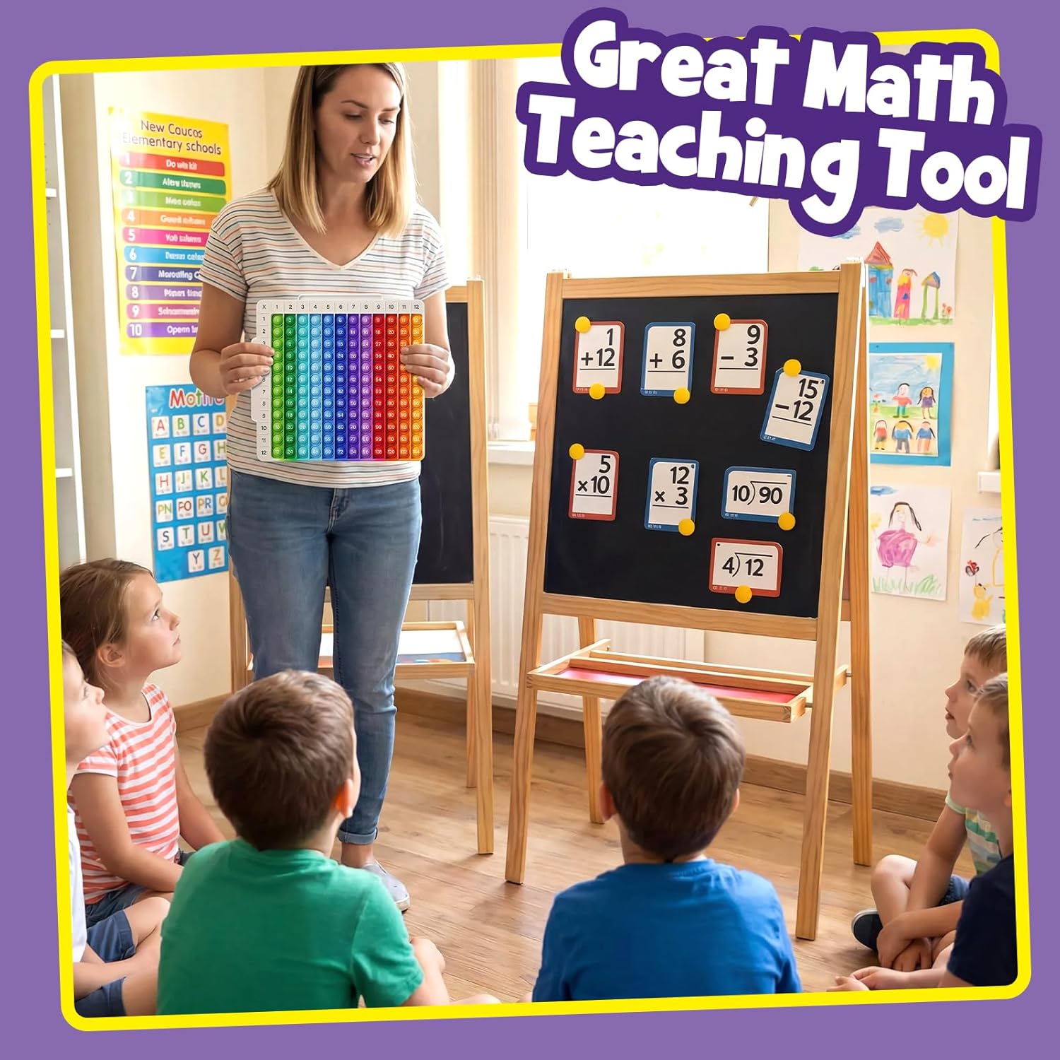 Torlam Math Flash Cards Math Board,Math Games Manipulatives Times Table Chart Fun Learning Interactive Practice Kit for Kids,Multiplication,Division,Addition,Subtraction Flash Card Pack Toys for Kids
