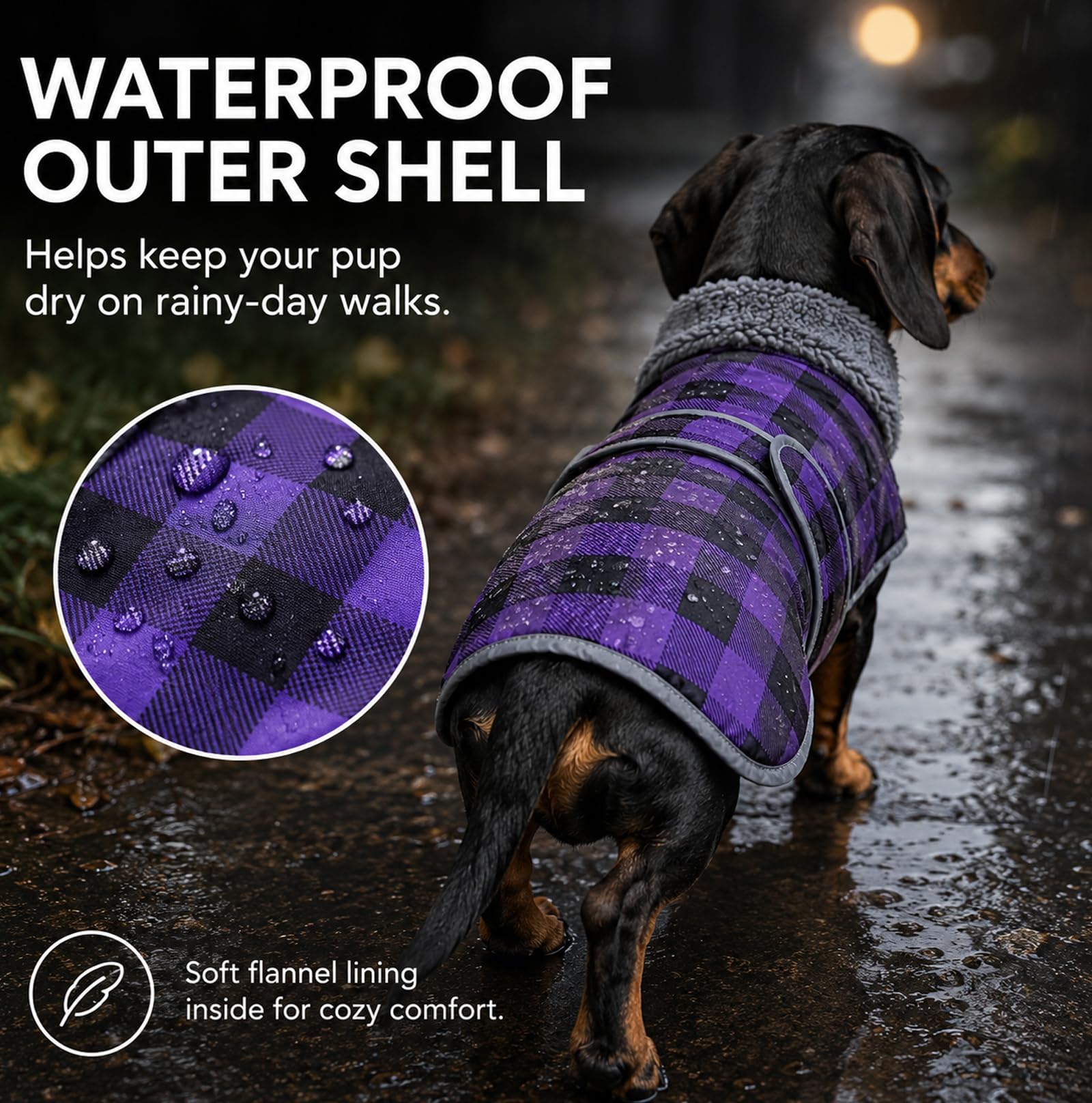 Geyecete dachshund jumper sausage dog coat grid dachshund waterproof coat, Purple - Image 4