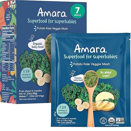 Amara - Alimentos saludables para bebés, papa de col rizada, frutas orgánicas y verduras para las primeras comidas del bebé, etapa 1 (7 bolsas)