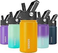 Vista 59 de BJPKPK Botella de agua aislada con tapa con pajilla, botellas de agua de metal de acero inoxidable de 15 onzas, botellas de agua reutilizables a