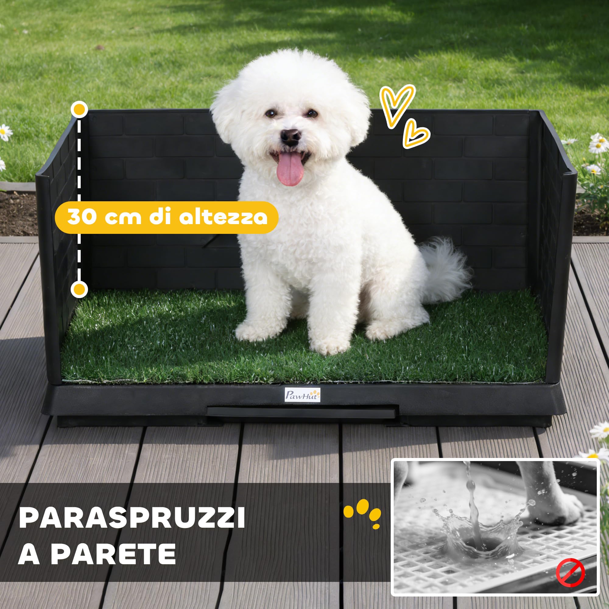 PawHut Lettiera per Cani con Prato Sintetico e Pareti Alte, Toilette per Cani con Vassoio Estraibile per Addestramento Cuccioli, per Interno ed Esterno, 75x51x36.5 cm
