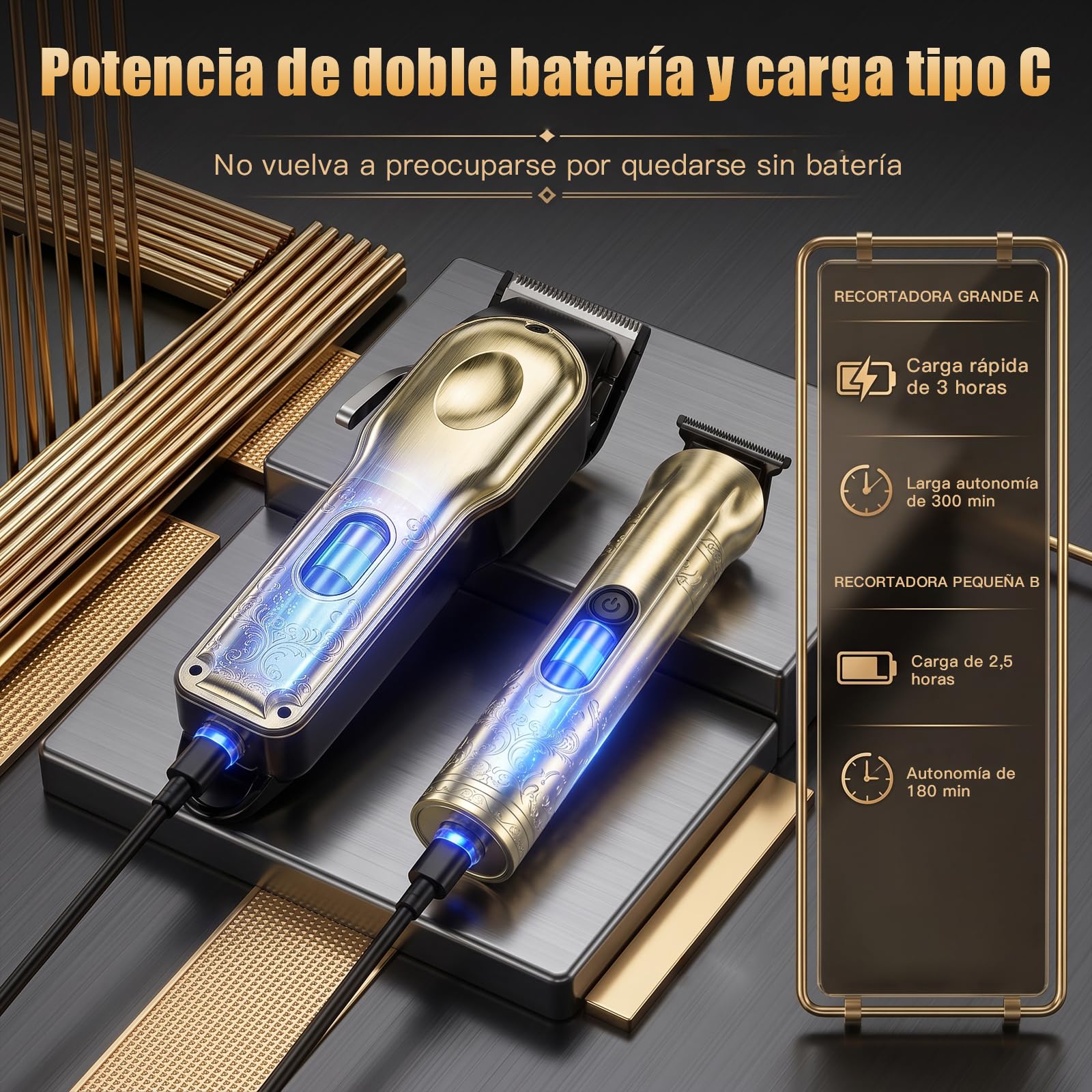 Solati Set de 2 Maquinas de Cortar Pelo Hombre Profesional, Recortadora de Barba Hombre LCD, Cortapelos Grande de Modelado y Trimmer Pequeño de Precision, Afeitadora Electrica, Regalo Hombre