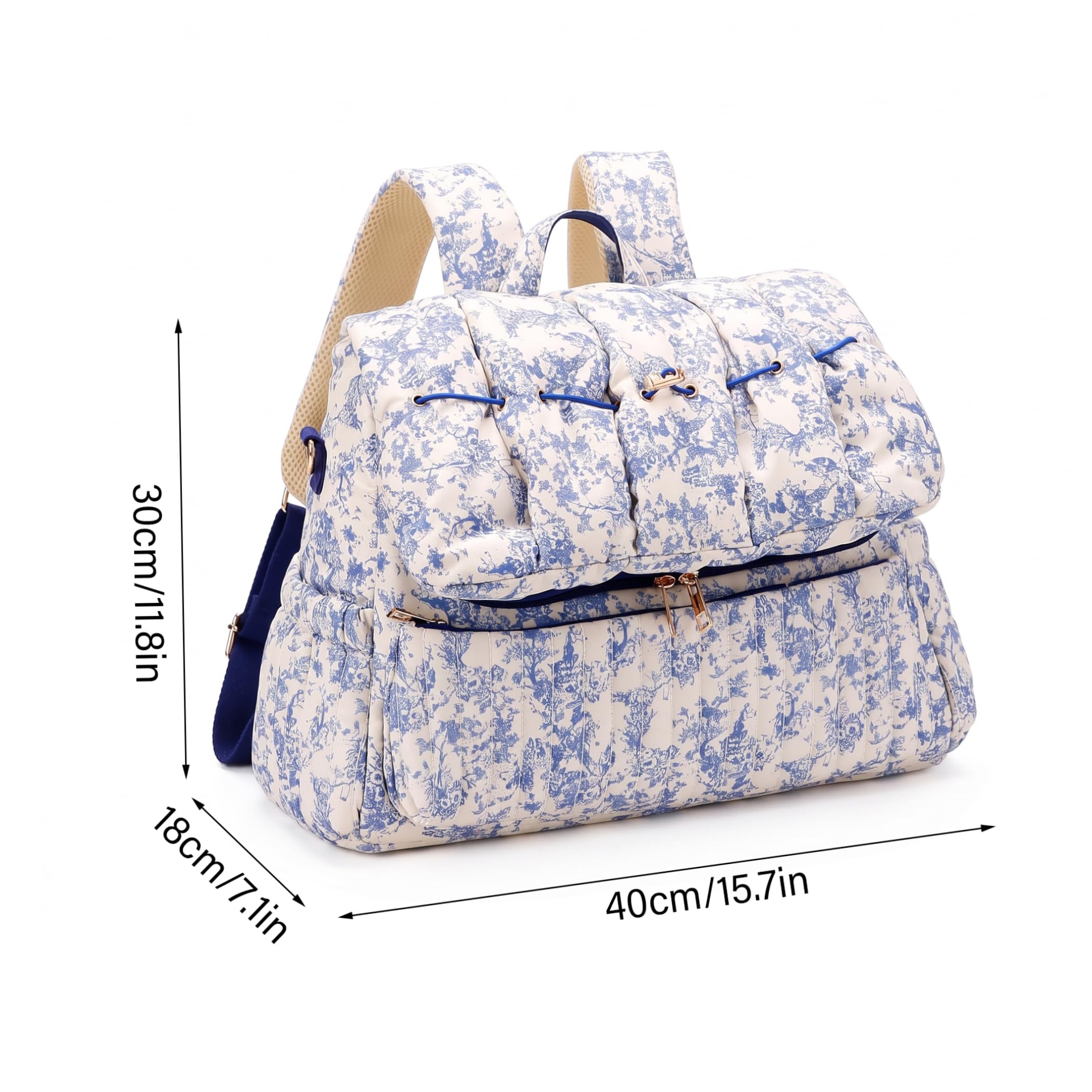Bolsa de pañales acolchada, linda mochila para pañales con almacenamiento dividido, azul