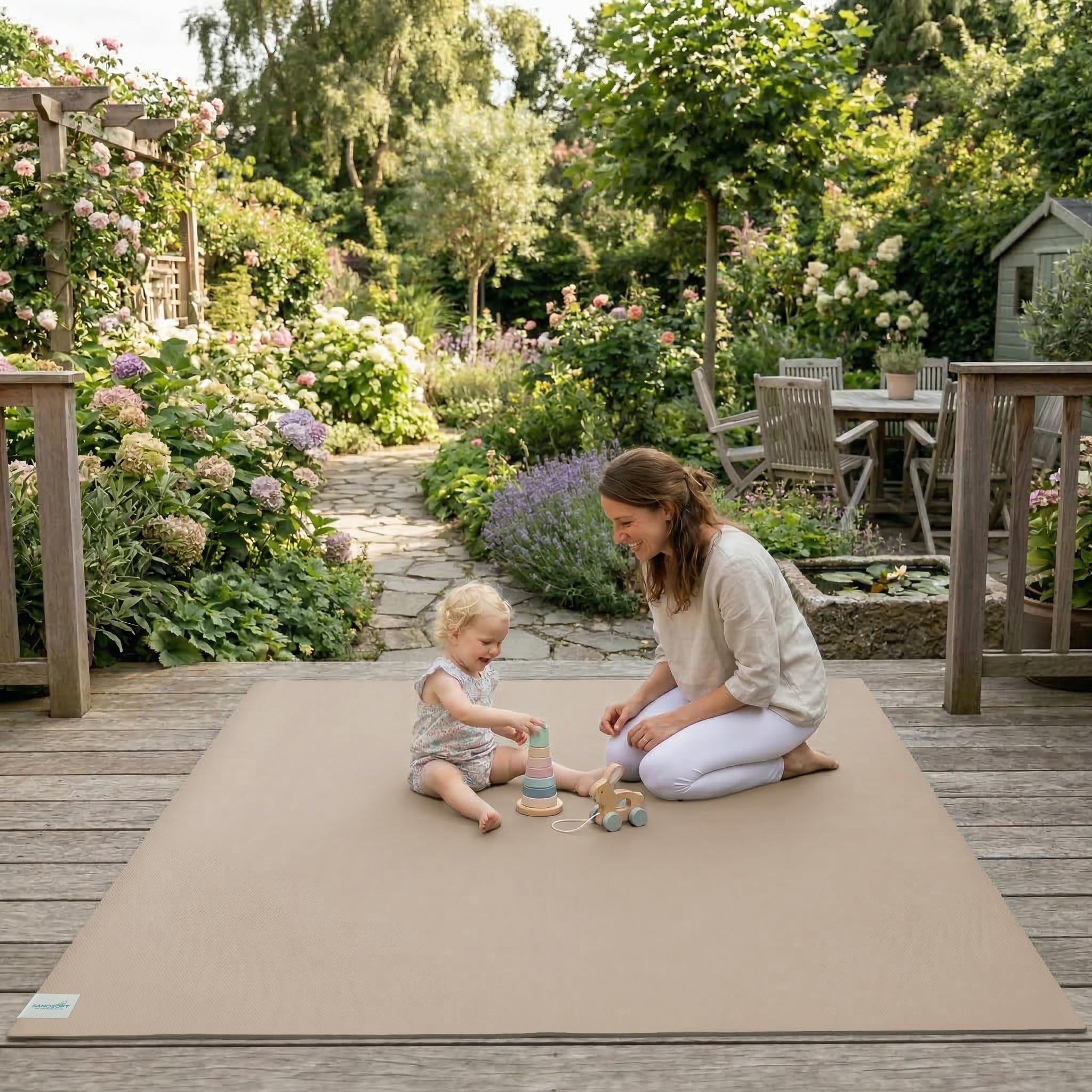 Outdoor Krabbelmatte SanoSoft "made in Germany" - Öko-Tex 100-160x240 cm Sand/Beige