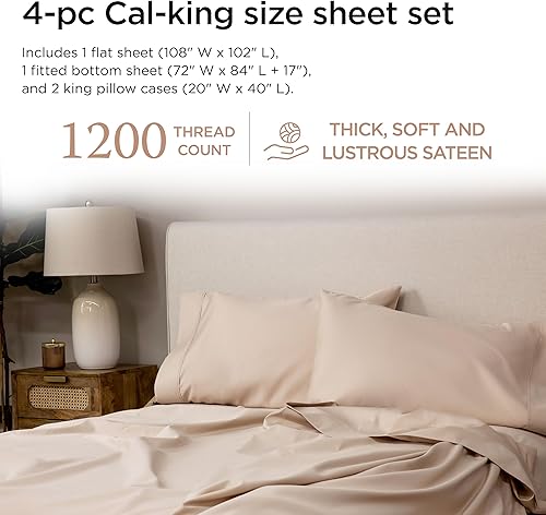 Miniatura 2 de Threadmill Sábanas de Algodón Supima, Sábanas de Algodón 100% Suaves de 1200 Hilos para Cama Tamaño California King, Juego de Sábanas California