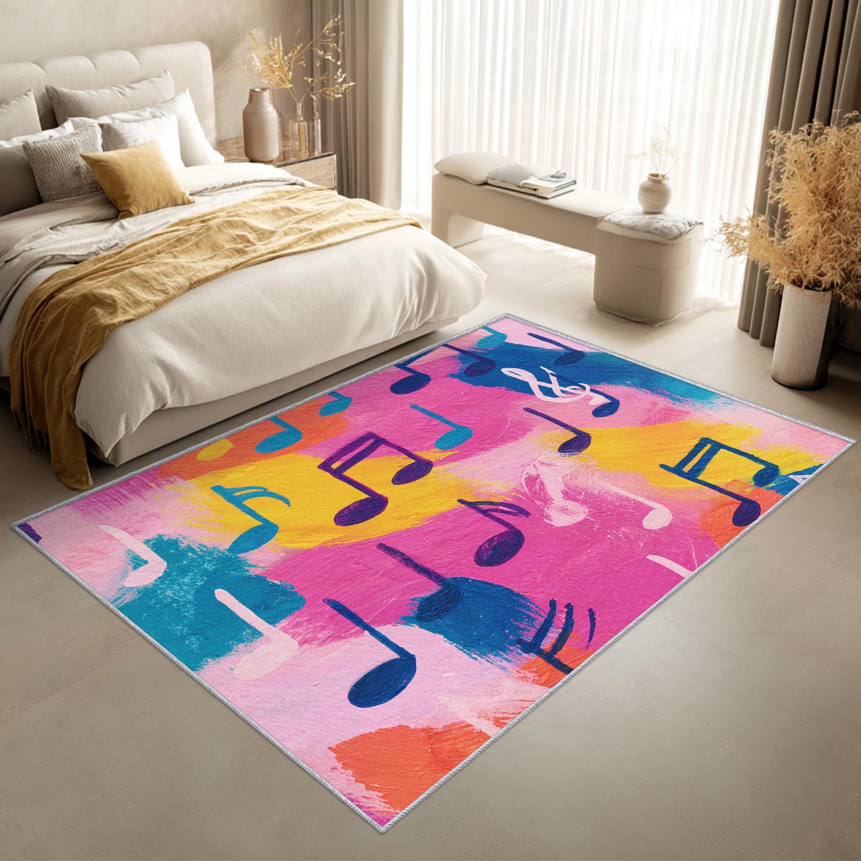Générique Tapis Salon Note de Musique Colorée, Tapis Chambre Musical, Doux Flanelle Poil Court 80x150 cm - Lavable Antidérapant Paillasson H-89