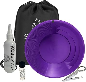 Sluice Fox Gold panning Starter kit for Kids or Adults; Gold snifter Bottle | Spiral Gold pan with Dual riffles; Basic Gold Prospecting kit with Free Drawstring Carry Bag