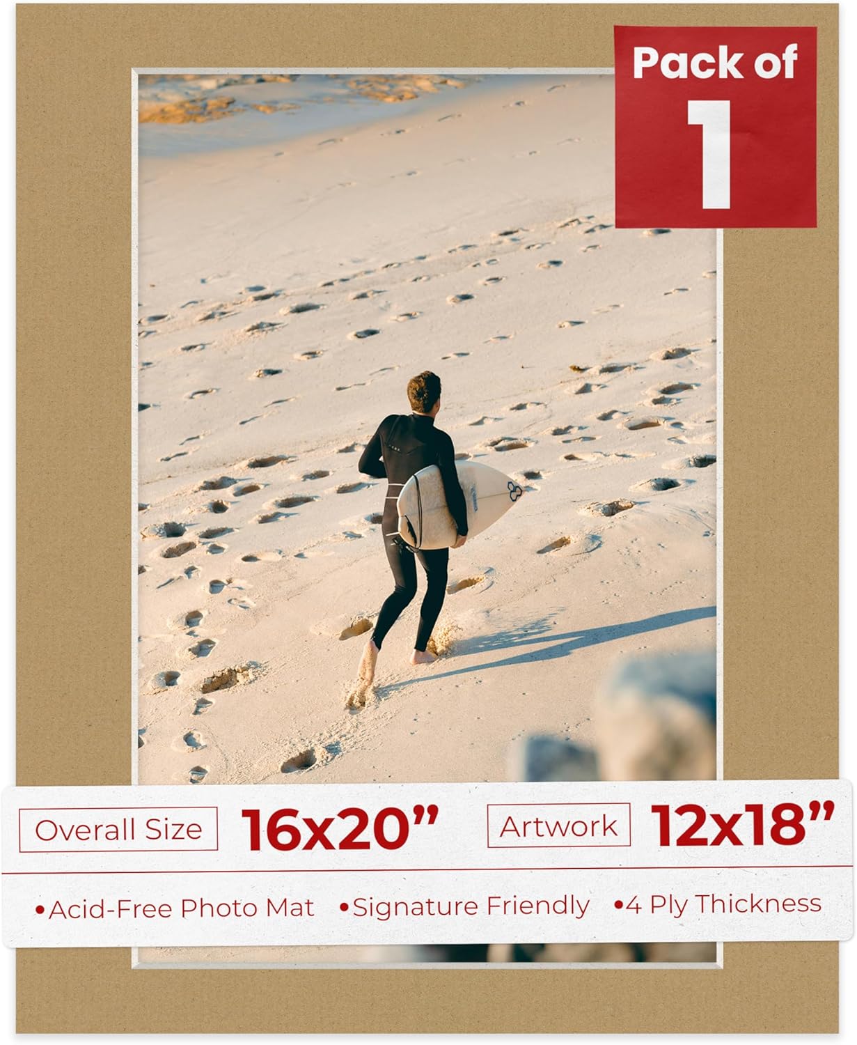 12x18 Mat for 16x20 Frame - Precut Mat Board Acid-Free Rattan Beige 12x18 Photo Matte For a 16x20 Picture Frame, Premium Matboard for Family Photos, Show Kits, Art, Picture Framing, Pack of 1 Mat