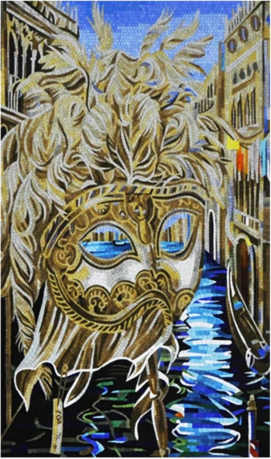 Handmade Venetian Mask Marble Mosaic Wall Art – Hand-Cut Carnival Inspired Stone Mosaic Tile Artwork for Elegant Interior Décor