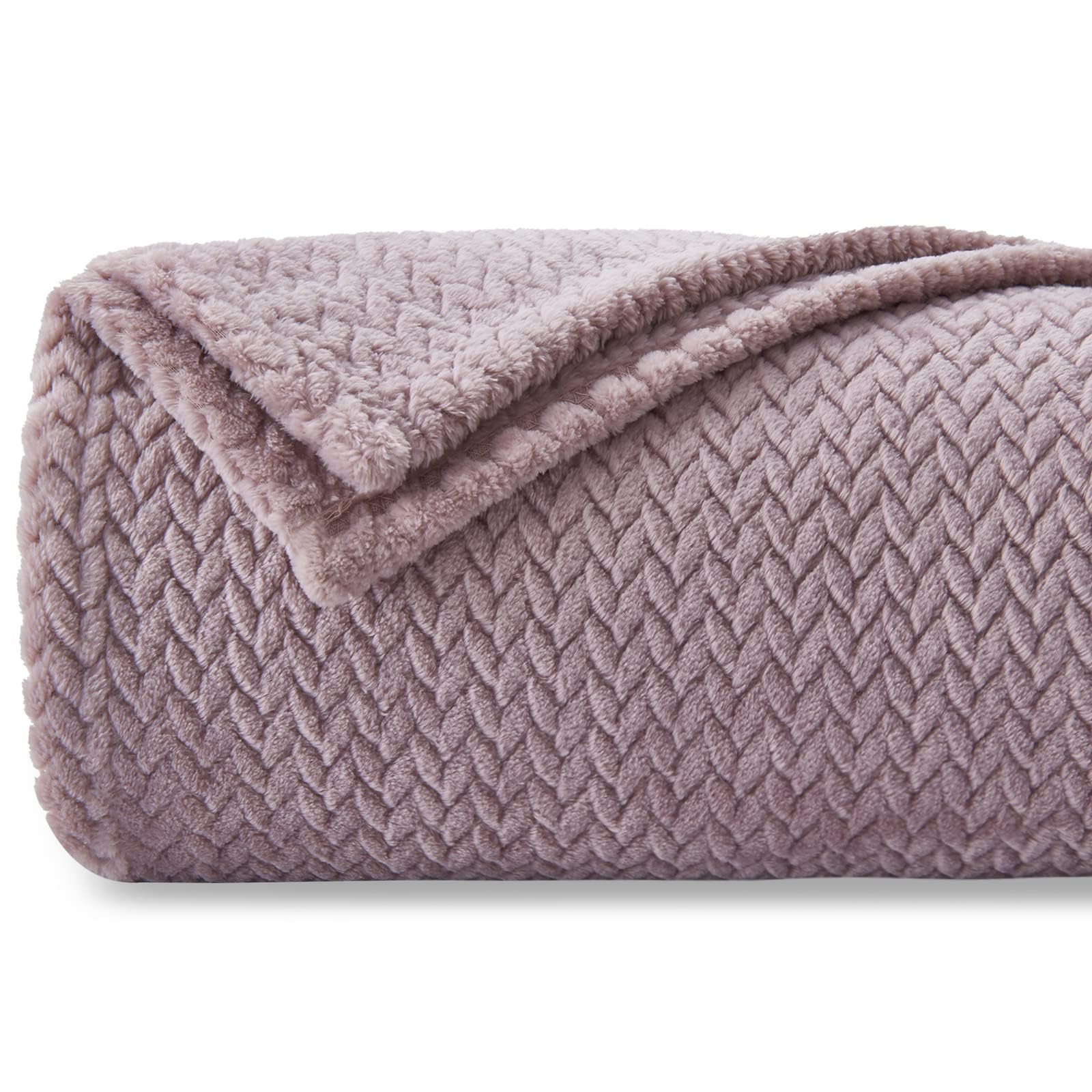 NEWCOSPLAY Luxury Super Soft Throw Blanket Premium Silky Flannel Fleece Leaves Pattern Throw Warm Lightweight Blanket Wrinkle-Resistant and Breathable All Season Use Light Purple Throw
