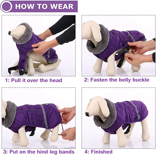 Miniatura 4 de Abrigo de perro cálido reflectante chaqueta de invierno, impermeable a prueba de viento para perros fríos, forro polar grueso para mascotas, chaleco