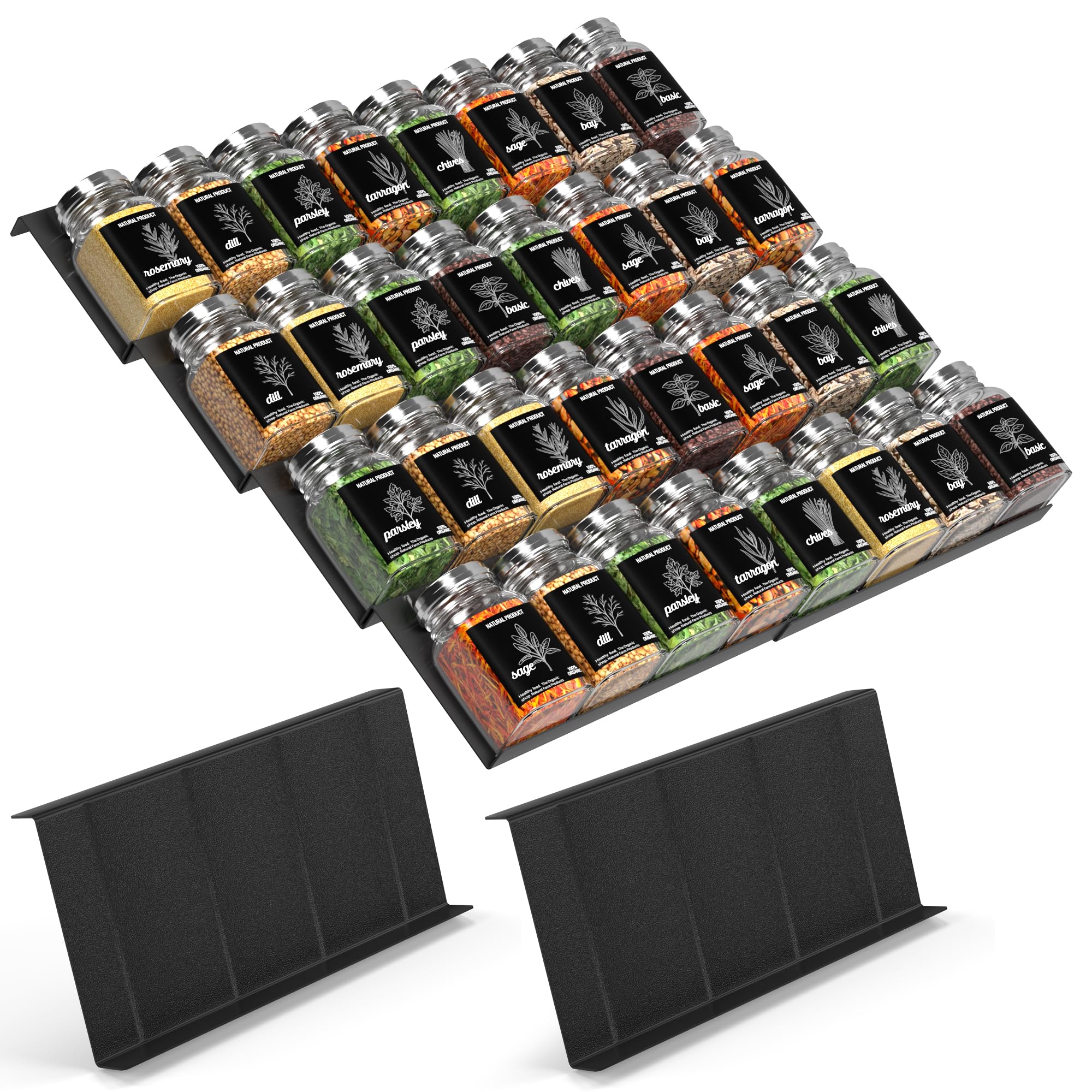 ipow Spice Drawer Organiser | 8 Tier Spice Rack for Inside Drawers (23-46cm) | Adjustable Kitchen Drawer Insert for Spice Jars, Seasoning & Cosmetics Storage