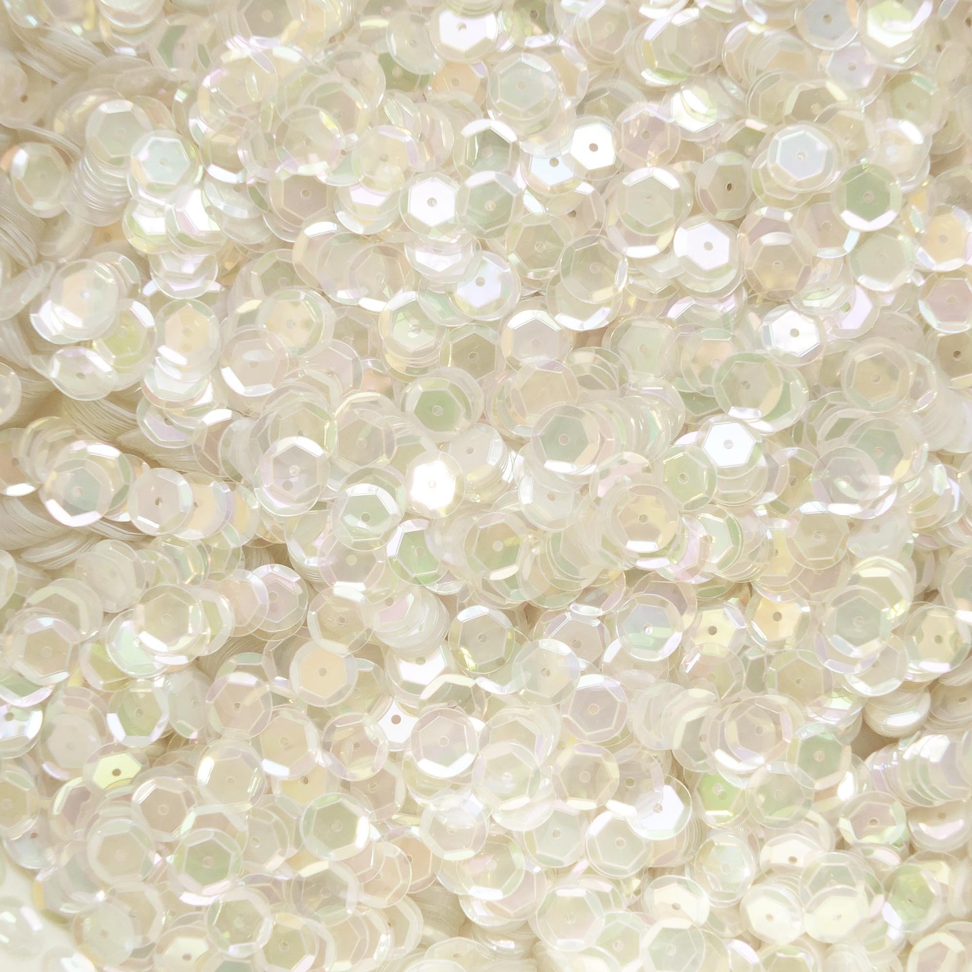 8mm Cup Sequins Ivory Crystal Iris Rainbow Iridescent Loose Facet Paillettes Made in USA
