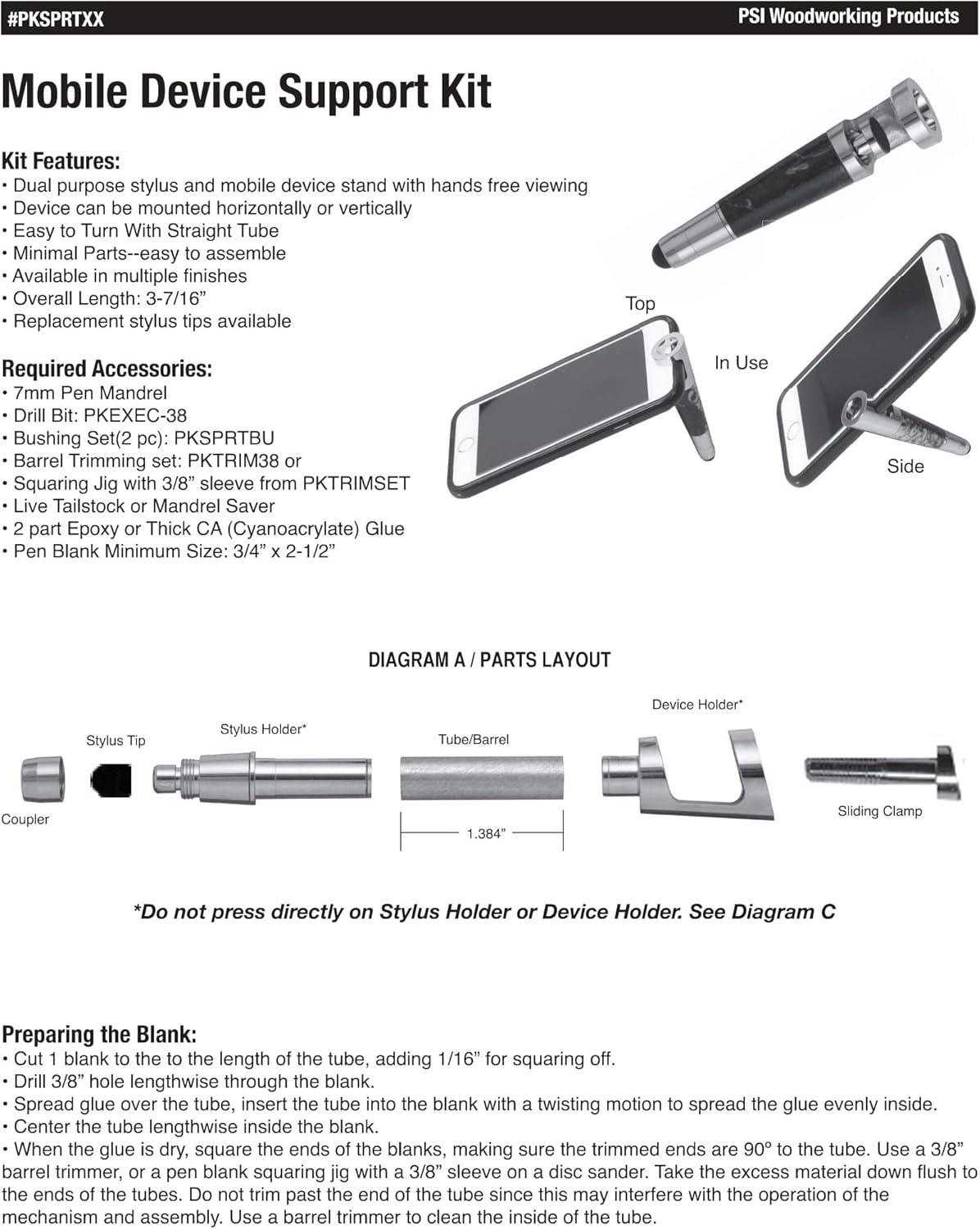 Penn State Industries PKSPRT24 Smartphone Stand & Stylus Kit Woodturning Project (5, Gold)