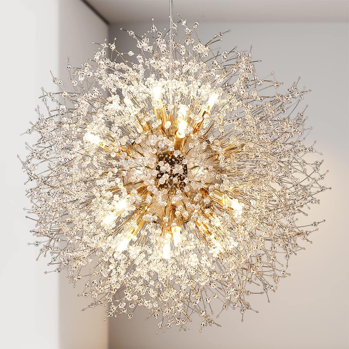 Crystals,Dandelion, 16-Light Stainless Steel Fireworks,for Liviroom, 60Cm Modern Crystal Light Fixture for Diniroom Bedroom Foyerd/D