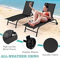 Vista 4 de Patio Chaise Lounge Chair with Wheels, Set of 2 Outdoor Lounge Chairs with Adjustable Backrest, Waterproof Poolside Lounge Chairs