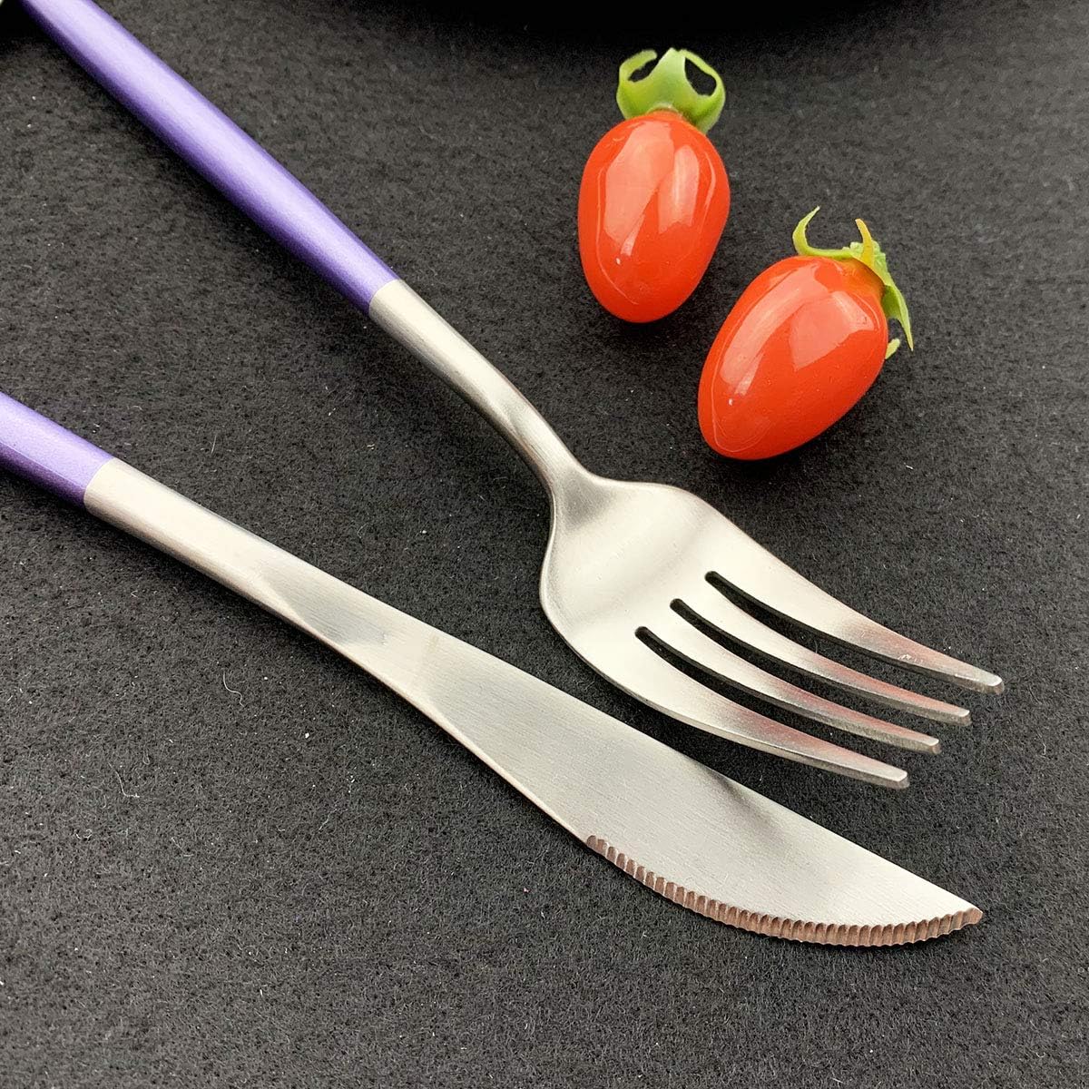 18/10 Silverware Set Stainless Steel Purple Flatware Set Utensil Set 20-piece Cutlery Set BEST Birthday Wedding Gift. Dishwasher Safe(Purple silver matte finished)