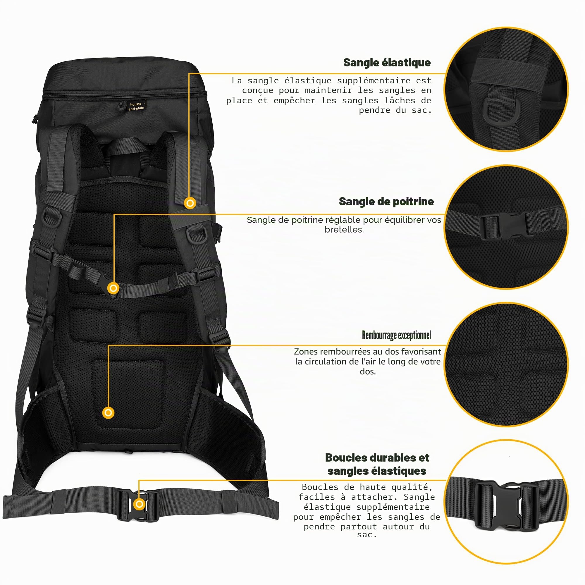 Mardingtop 50L Sac à dos tactique de trekking avec housse de pluie pour randonnée et voyage