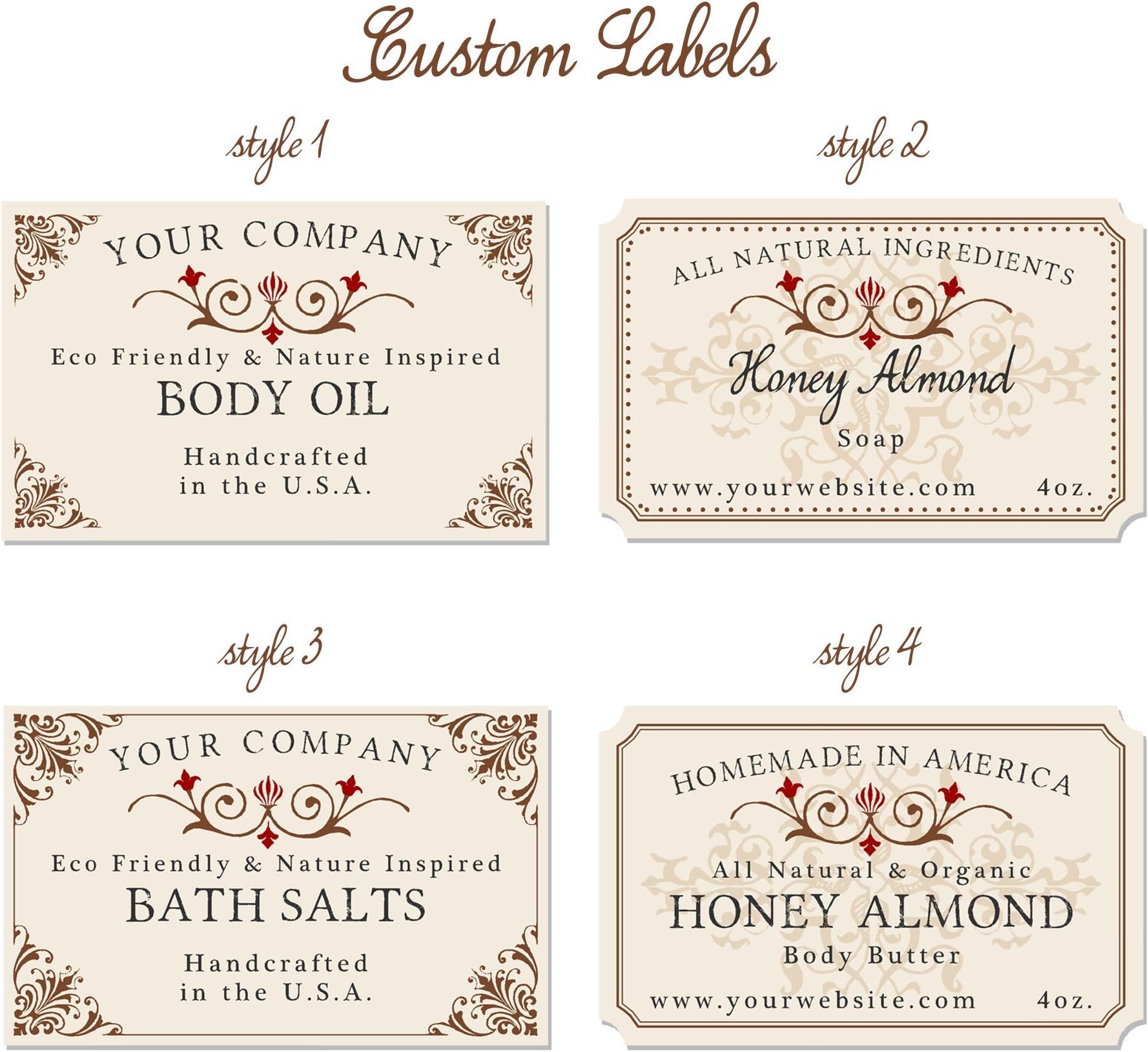 Custom labels - vintage style - 54-pk - soap labels, bath and body products, vintage apothecary design