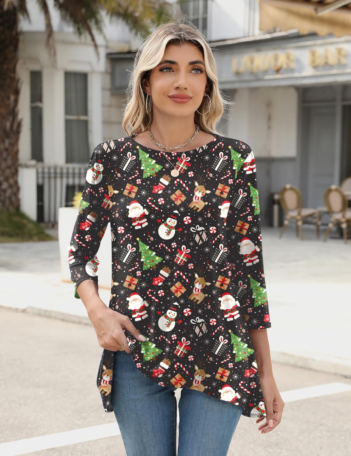 LOMON 3/4 Sleeve Tunic Tops for Women Loose Fit Dressy Casual Blouse Flowy Shirts to Wear with Leggings S-3XL - Image 2