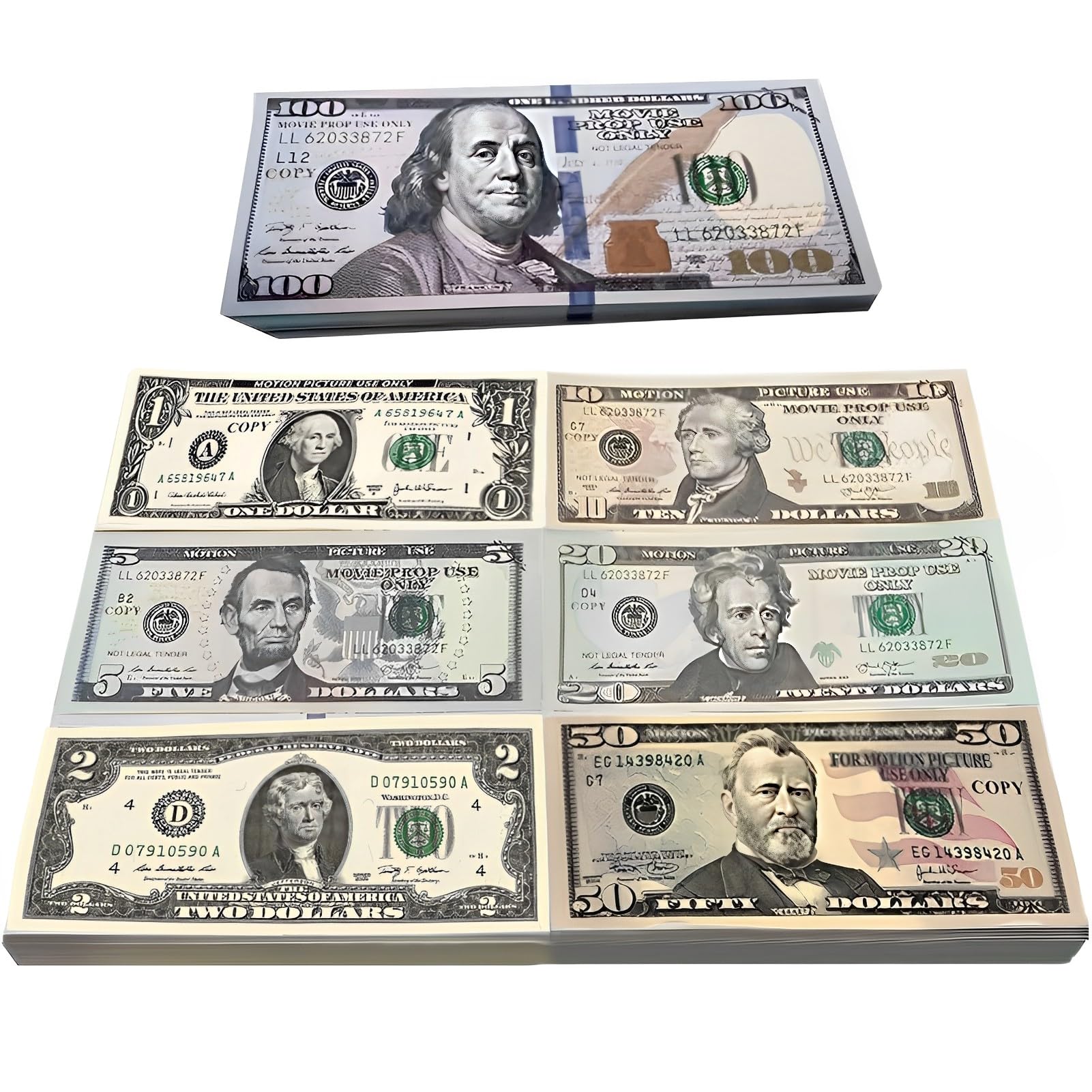 280개 소품 돈 가짜 달러 지폐 영화 지폐 달러 복사 돈 가상 상점 동전 어린이용 장난, 영화, 게임, 사진용 (40 X 1 2 5  5 10 20 50 100)